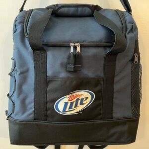 Vintage Miller Lite Insulated 24 Can Canvas Zip Cooler Backpack Side Pockets